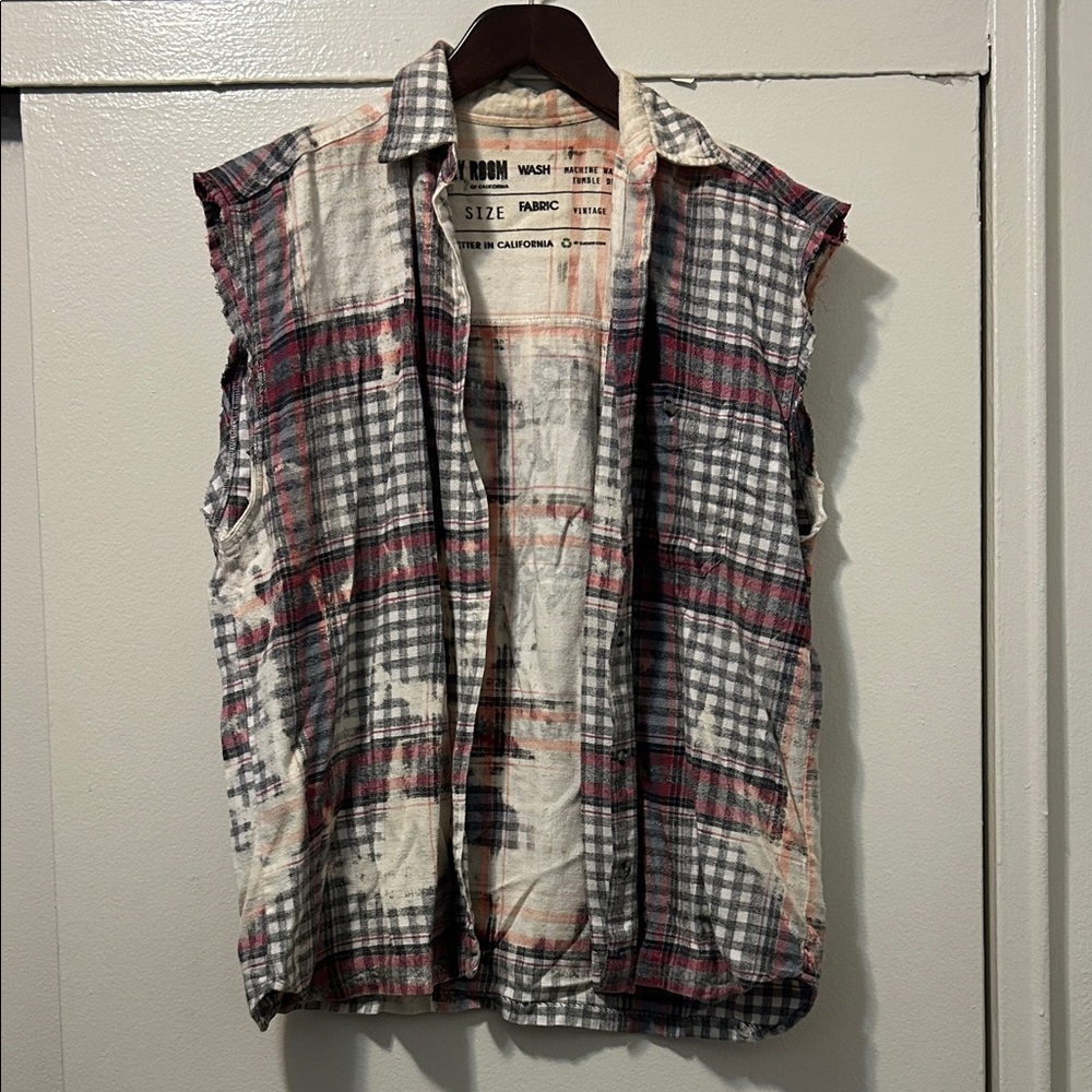 The Laundry Room Sleeveless Distressed Plaid Shirt Beverly Hills Rodeo Club